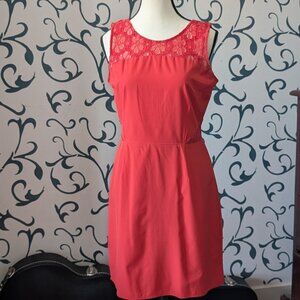 Annabella Coral Sleeveless Sheath Dress with Lace Cutouts